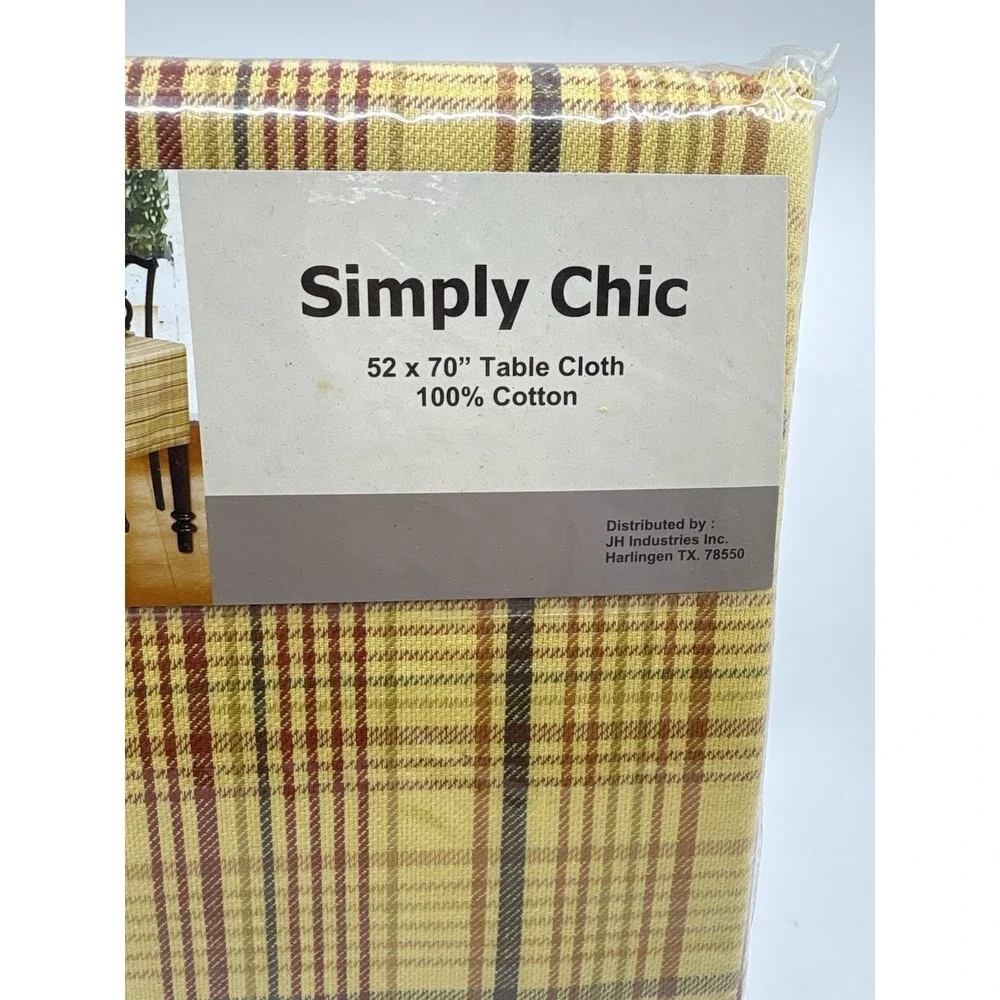 Vintage New Stock 1970s Plaid Cotton Tablecloth 52x 70